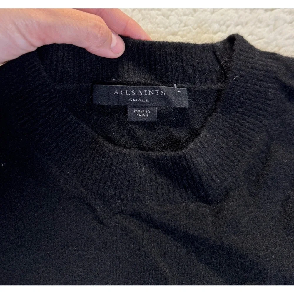 AllSaints Black Wool Yak Blend Crewneck Sweater Relaxed Fit Small Mens